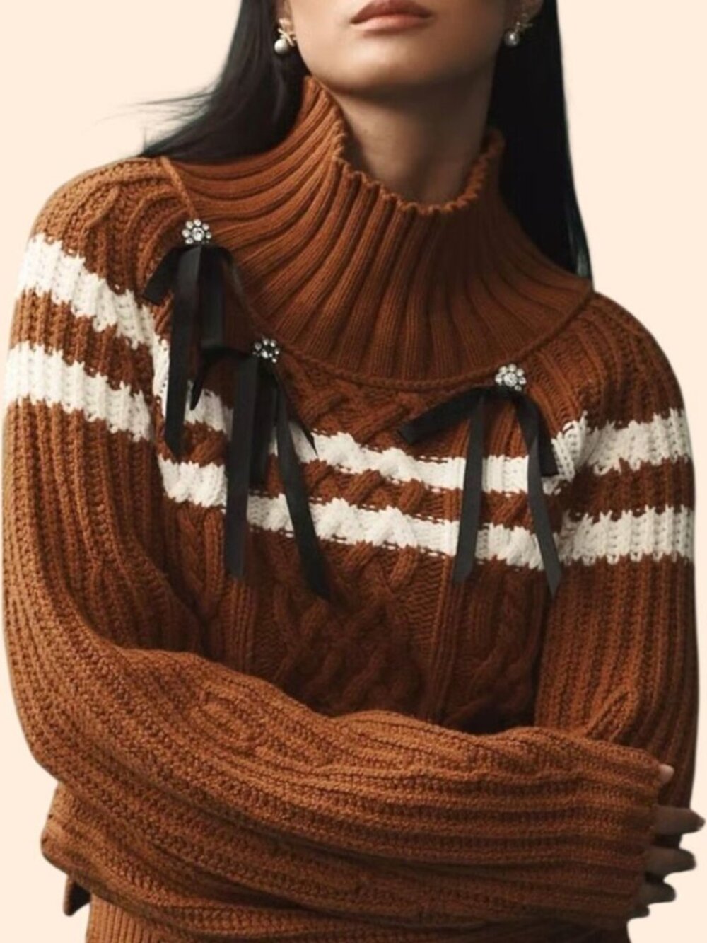 Maeve Turtleneck Balloon-Sleeve Bow Sweater